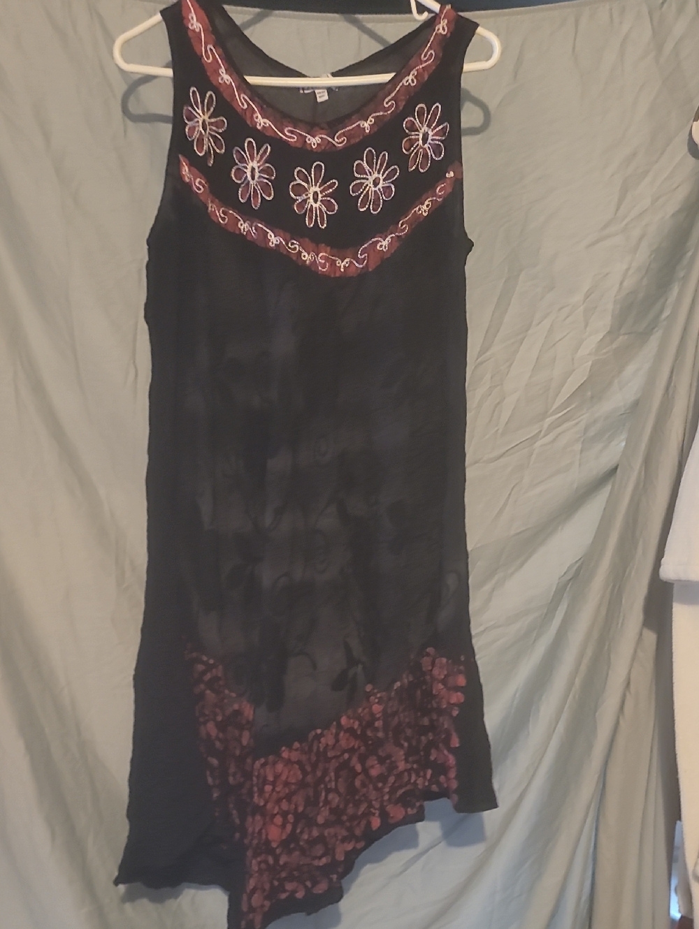 Black Midi Dress with Pink Embroidered Accents